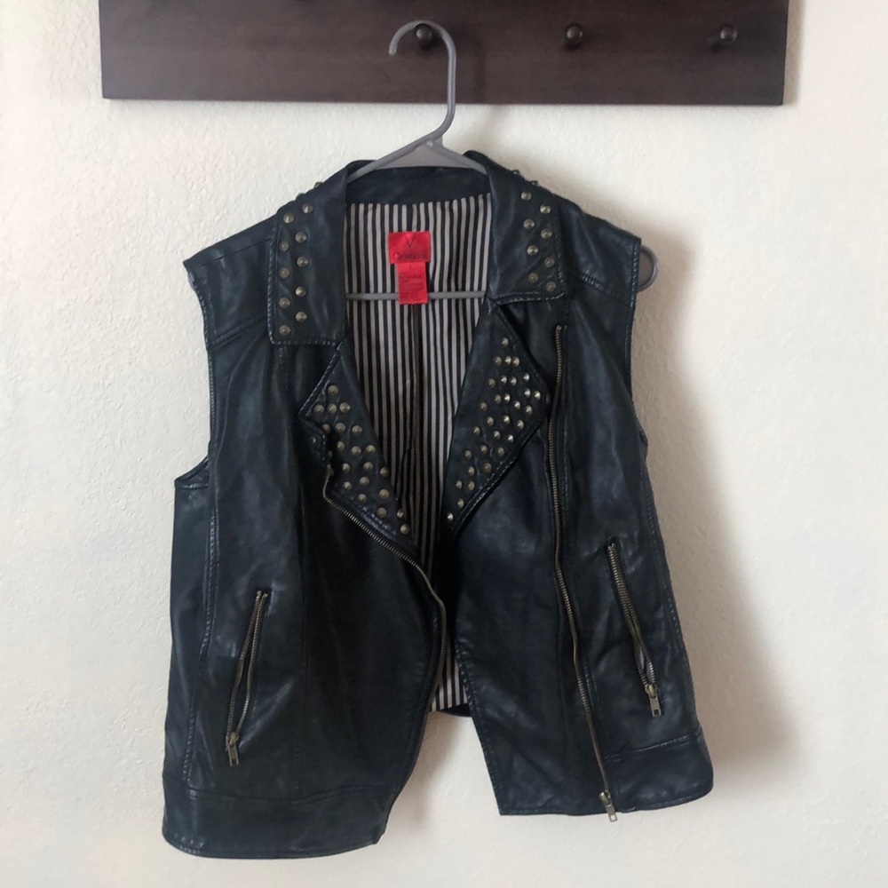 V Cristina Faux Leather Vest with Bronze studs